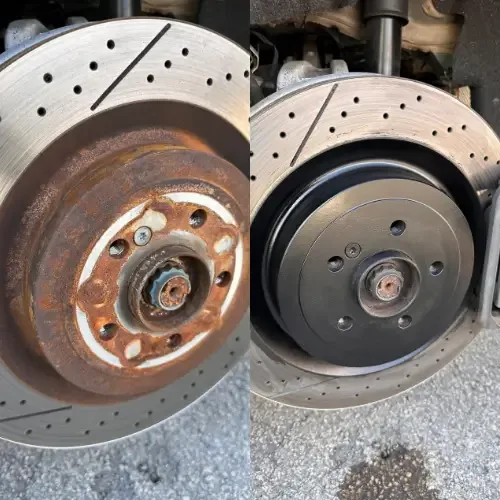 Corroded rotor hub before and after restoration